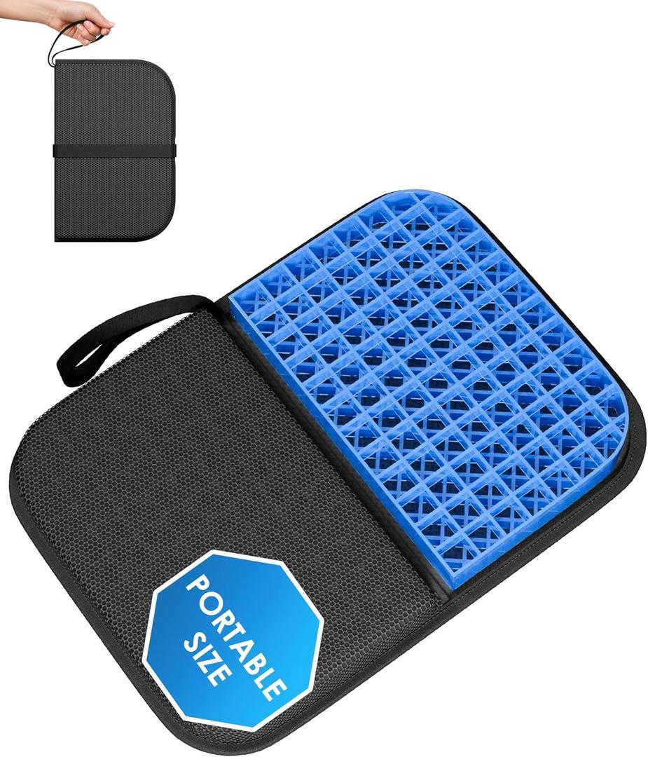 Gel Travel Seat Cushion, Portable Airplane Seat Cushion, 14.5" x 10.5" Foldable for Airplane Seats, Office Chair, Camping, Bleachers, Flights, Commute