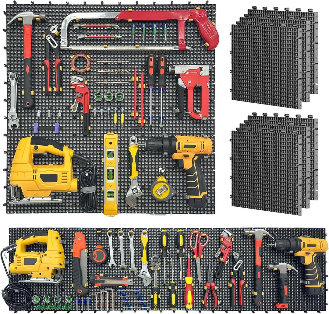Pegboard Kit: 6 Panels (90x40cm/36x16in, Black) + 200 Hooks & Accessories, Heavy Duty Rustproof Plastic Peg Board for Home, Garage, and Craft Room Tool Storage