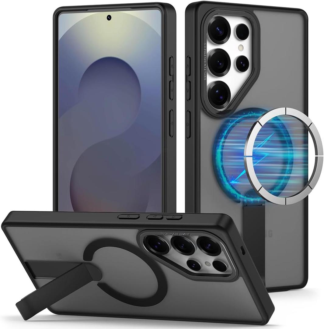 MMHUO Magnetic for Samsung Galaxy S25 Ultra Case,[Compatible with Magsafe],[Skin Feeling],Slim Adjustable Kickstand Phone Case for Samsung Galaxy S25 Ultra,Black
