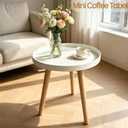 Side Table,Small Round End Coffee Table,Minimalist Tray Top,White, 1-Tier