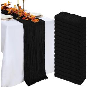 16 Pack Table Runner Black Cheesecloth 10ft Boho Gauze Fabric 120 Inch Cheese Cloth Table Runner Rustic Sheer for Holiday Baby Shower Party Décor Home Wedding Decoration