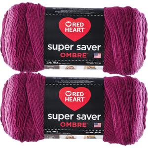 Red Heart Super Saver Jumbo Anemone Ombre Yarn - 2 Pack of 283g/10oz - Acrylic - 4 Medium (Worsted) - 482 Yards - Knitting/Crochet