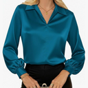 GRACE KARIN Business Casual Tops for Women Satin Silk Blouse Collared V Neck Long Sleeve Work Shirts Dressy Tops Fall Clothes