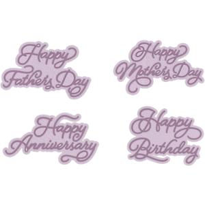 4PCS Letters Metal Cutting Dies for Card Making Happy Birthday Happy Father's Day Happy Mother's Day Happy Anniversary Metal Die Cuts for DIY Scrapbooking Paper Crafting Embossing Carboon Steel