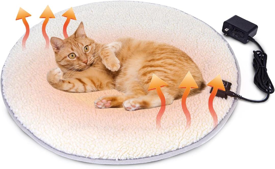 Cat Heating pad Indoor,Temperature Adjustable Kitten Heating pad Newborn with 12VDC Safe Voltage and Machine Washable.RDia 18IN