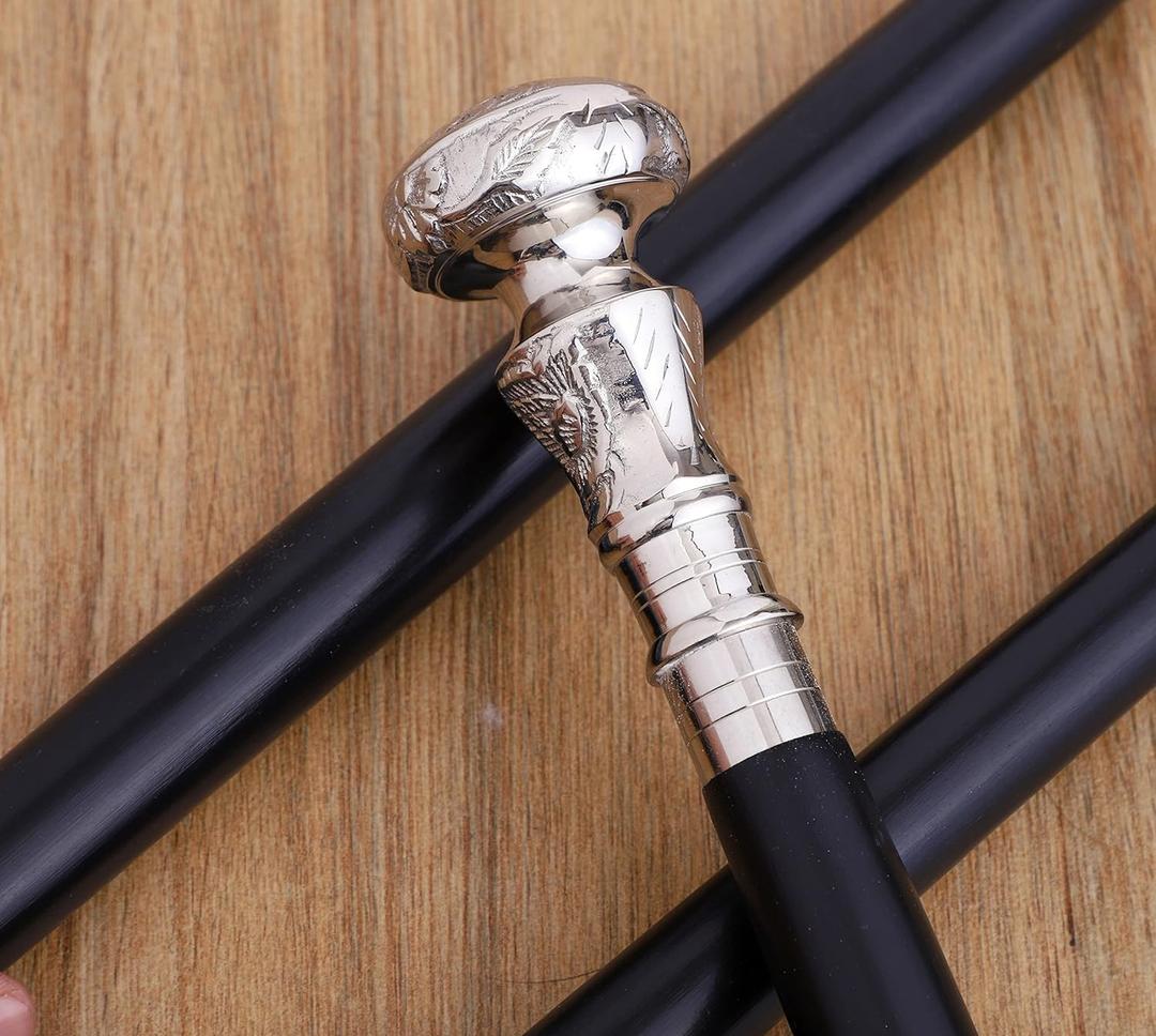 Victorian Cane Walking Cane Wooden Walking Stick Silver Brass knob Handle Black Wood Stick, Fancy & Fashionable Canes for Men and Women, Best Choice for Steampunk Cane., 36 inch