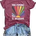 Pride Shirts for Women The Future is Inclusive Shirt Rainbow Graphic T-Shirt Gay Pride Short Sleeve Tops (S)