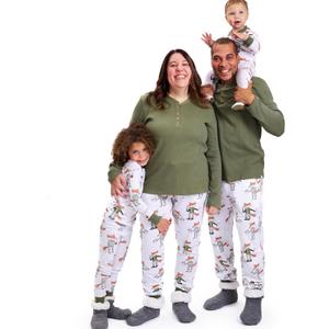 HonestBaby Family Matching Holiday Pajamas 100% Organic Cotton for Men, Women, Kids, Toddlers, Baby Boys, Girls, Unisex, Pets (3-6 Months, Foxy Green)