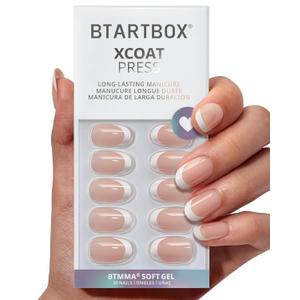 BTArtbox Press On Nails Short - Lamp-Curable Oval White French Tips Press On Nails with Glue for Women, Semi-Transparent Soft Gel Glue On Nails in 15 Sizes - 30 Stick On Nails Kit, Chic Twins