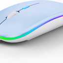 WREANU Wireless Bluetooth Mouse Rechargeable Laptop Mice with LED Lights Silent Slim Use(BT5.2 and 2.4G Portable USB) Dual Mode Computer Mouse for Laptop/iPad/Tablet/Apple/Computer/Mac (Blue)