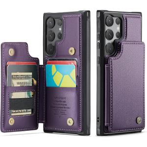 Vinich for Samsung Galaxy S25 Ultra Wallet Case with Card Holder, RFID Blocking Credit Slots Kickstand Shockproof Phone Cover for Women Men, Purple
