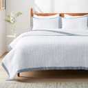 Bedsure White Quilts Queen Size - Queen Quilt Bedding Set Bedspread Coverlet, Lightweight Corduroy Pattern Bedspread, 3-Piece Set with 90"x96" Coverlet & 2 Pillow Shams, All-Season Soft Microfiber (04 - White (Striped Border))