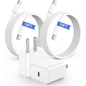 iPhone 16 15 Charger, 20W USB C Fast Charging Block and 10ft Type C to C Cable Cord Long for Apple iPhone 16/16 Pro/15 Plus/15 Pro Max,iPad 12.9/11 inch 4/3/Air/Mini/6Gen/Wall Power Adapter Cube Brick