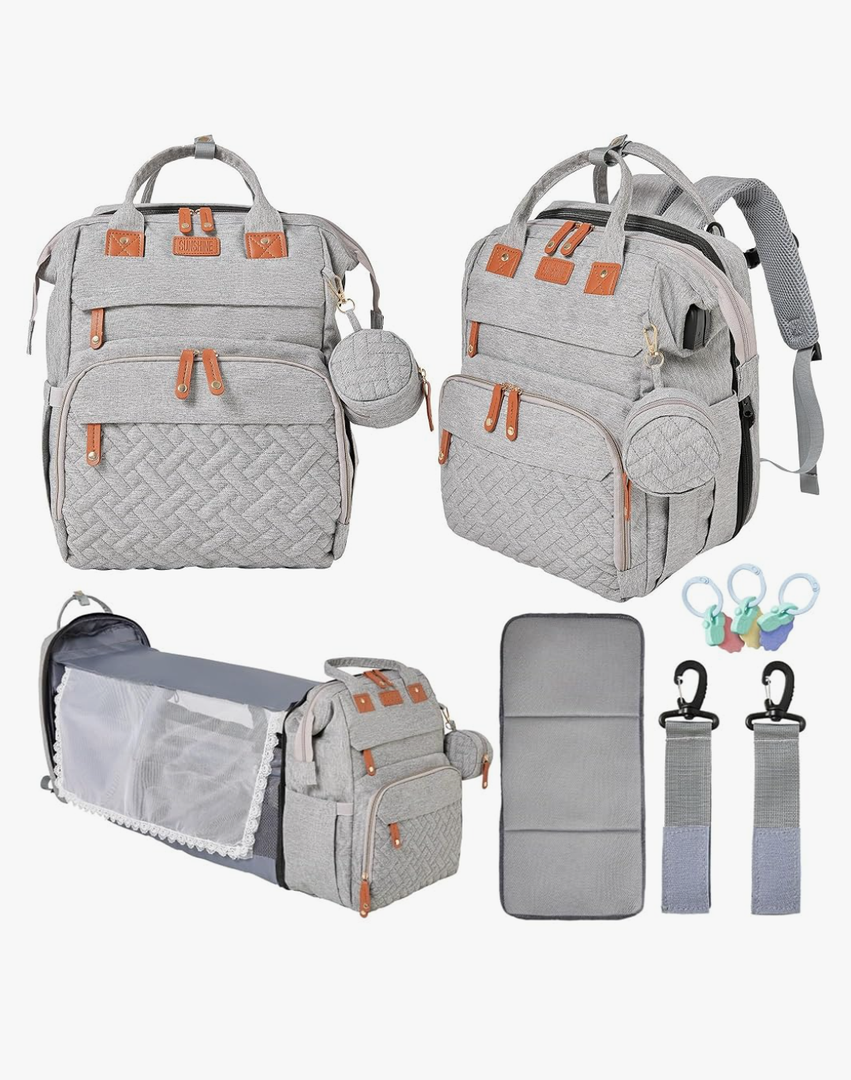 Orian Diaper Bag Backpack, Diaper Bag with Baby Changing Station, Large Travel Diaper Bag, Mosquito Net, USB Charging Port, Waterproof Unisex Baby Bag