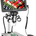 7'' Digital Microscope 1200X, Dcorn 12MP 1080P Photo/Video Microscope for Adults Soldering Coins, Metal Stand, Wired Remote,10 LED Fill Lights,PC View, Windows/Mac Compatible (Silver)