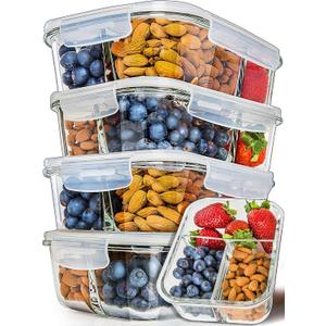 PrepNaturals 5 Pack 34 Oz Glass Meal Prep Containers - Dishwasher Microwave Freezer Oven Safe - Glass Storage Containers with Lids (Multi-Compartment)