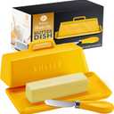 Ceramic Butter Dish Set with Lid and Knife - [Yellow]- Decorative Butter Stick Holder with Handle for 1 Stick of Butter - Microwave Safe, Dishwasher Safe - Anti-Scratch Stickers Included