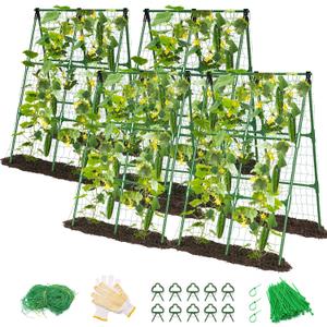 MYMULIKE 2 Pack Cucumber Trellis, Garden Trellis for Climbing Plants Outdoor, A-Frame Cucumber Trellis for Raised Bed, Plant Grow Support for Tomato, Squash, Vegetable, Flower(33"x47"x2Pcs)