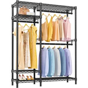 VIPEK V2 Garment Rack Metal Clothing Rack for Hanging Clothes, 4 Tiers Wire Shelving Clothes Rack with 3 Hanging Rods, Free Standing Closet Wardrobe, 45" Lx16.5 Wx76.4 H, Max Load 700LBS, Black (V2 (Max Load 700LBS))