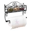 Adhesive Paper Towel Holder with Shelf, Wall Mount, 12in Black for Kitchen, Hand Towel Holder for Bathroom with Shelf