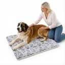 Reversible Dog Bed Mat - 35" x 27"Soft Dual-Sided Plush Pet Pad for Medium Small Dogs and Cat, Fully Washable Fleece Sleeping Mat, Warm Cushion for Crates, Kennels & Floors (Gray Paw Prints)