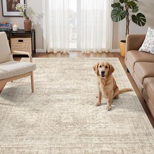 3x5 Rug, Small Area Rug for Kitchen, Entryway, Machine Washable Non-Slip Throw Rug, Vintage Carpet for Nursery Coffee Table Beige