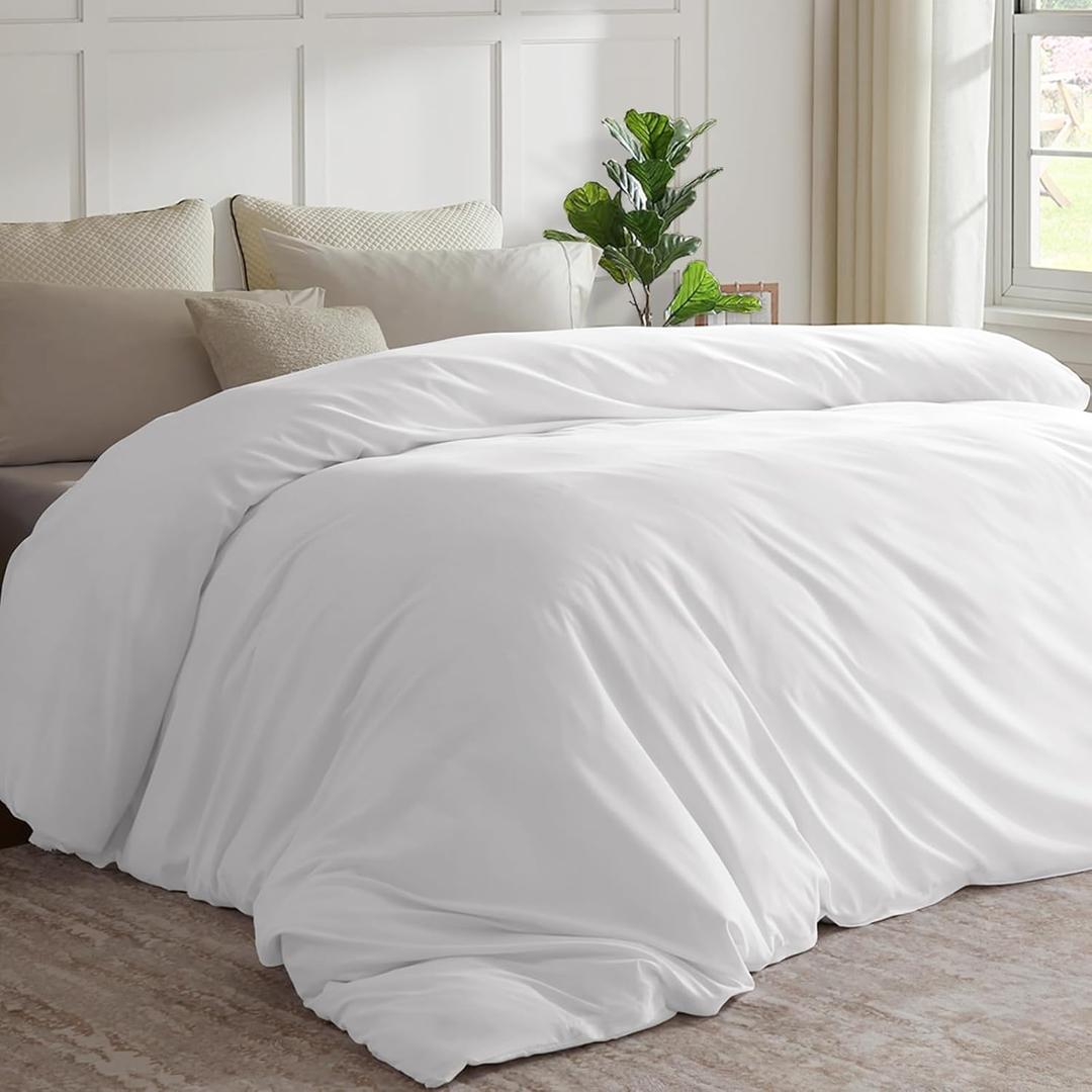 STWIENER Oversized King Duvet Cover 120"x120", Only 1 Piece Extra Large Ultra Soft Microfiber White Super King Duvet Cover for All Season Zipper Closure, 8 Corner Ties(1 Pc, White, OK 120x120 inch)