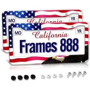 American Flag License Plate Frame American Flag License Plate Holder America Eagle License Plate Frame Covers US Car Tag Frame Stainless Aluminum 2 Pack 2 Holes Decorative 2 Pcs Set for Men (12.3 x 6.3)