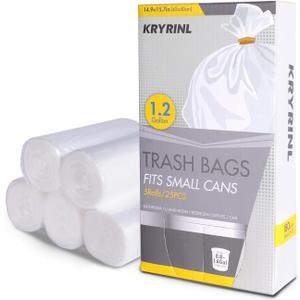 1.2 Gallon Flap-Tie Mini Trash Bags 125 Count Small, Leak Proof and Tear Resistant Garbage Bags for Bathroom, Kitchen, Office, Car, and Travel Durable Plastic Bin Liners, Clear