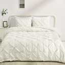 Amazon Basics Warm, Breathable Down-Alternative Comforter Set, 3-Piece Bedding with Pinch Pleat Design and Piped Edges, Soft, Full/Queen Size, Cream