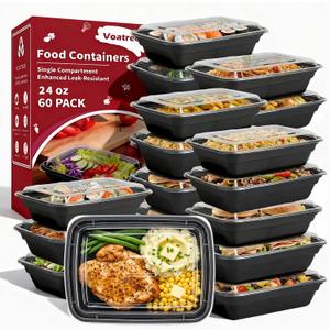 60 Pack 24 oz Plastic Meal Prep Containers with Lids,Microwave Safe | Disposable To Go Food Storage Boxes, Bento Lunch Boxes, Sturdy, Freezer, Dishwasher Safe, Stackable, Leak-proof