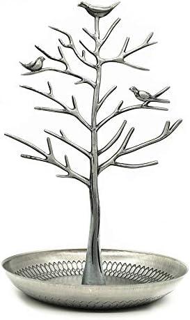 Colorsheng Little Birds Tree Jewelry Earring Necklace Display Stand Jewelrys Storage Towers (Ancient silver)