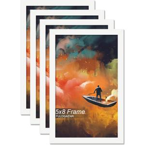 FULDGAENR 5x8 Picture Frame Set of 4, White Frames for 5 x 8 Inch Photo Poster Certificate, High Transparency Wall/Tabletop Frame with Horizontal Vertical Display (4 Pack | White | 5"x8")