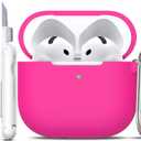 R-fun AirPods 4 Case With Cleaner Kit, Full Protective Soft Skin Silicone Cover With Keychain for Men Women, Compatible With Apple AirPods 4th Generation 2024, Rose Pink
