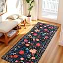 Terrug Floral Entryway Runner Rug 2x6, Washable Black Boho Rug for Hallways Non-Slip, Soft Stain Resistant Vintage Carpet Runner Rugs for Kitchen Bedroom Doorway Bathroom