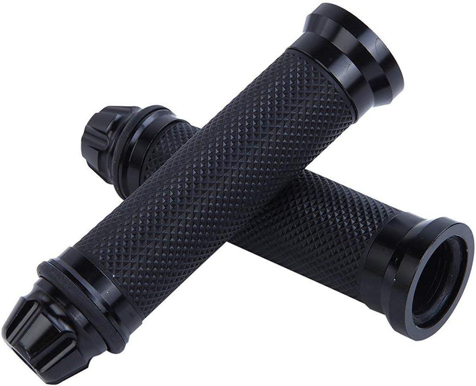 Motorcycle Hand Grips with Bar End Cap, Racing CNC Aluminum & Soft Rubber Handlebar Universal for 7/8"(22mm) Handle Bar (black)