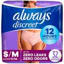 Always Discreet Incontinence & Postpartum Incontinence Underwear for Women, Small/Medium, Maximum Protection, 32 Count, S/M