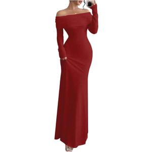 SOLY HUX Women's Long Sleeve Off The Shoulder Bodycon Dress Elegant Maxi Dress Cocktail Prom Dresses S