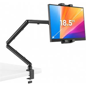 Portable Monitor Stand 15.6", Heavy Duty Tablet Arm Mount with Desk Clamp | Sag-Free Adjustable iPad Holder for Bed, 360 Foldable Arm Fits 4.7" to 18.5" iPad Pro/Air/Mini, Thick Case Friendly, Black