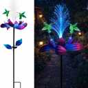 Solar Hummingbird Wind Spinner Outdoor 49 Inch Lotus Flower Metal Garden Windmill for Yard and Color Changing Fiber Optic Solar Yard Art Kinetic Wind Spinner Gift for Women Mother's Day Garden Gift