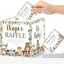 ZVAOLEE 51 Pcs Woodland Diaper Raffle Tickets with Diaper Raffle Card Box for Baby Shower Supplies, Diaper Raffle Sign Woodland Themed Insert Card, Advice and Wishes Diaper Raffle Insert Ticket