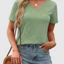 GKBK Womens Short Sleeve T Shirts V Neck Tops Summer Trendy Comfy Casual Basic Tee Shirt (Green, L)