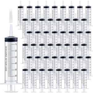 50 Pack 60mL Syringes with Catheter Tip and Cap Plastic Large Syringes for Liquids, Jello shot Party, Medicine Student, Oral, Scientific Labs, Measuring, Dispensing, Home Care