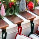 HMASYO Christmas Stocking Holders for Mantle Set of 4, Heavy Duty Iron Stocking Hangers Base, Low Profile Weighted Stocking Holder Hooks for Fireplace Tabletop Shelf Christmas Decoration, Copper