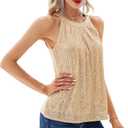 GRACE KARIN Sequin Halter Tops for Women Sleeveless Sparkly Shiny Tank Tops Ruched Flowy Sparkly Club Outfits Party Shirt, Champagne, Small 
