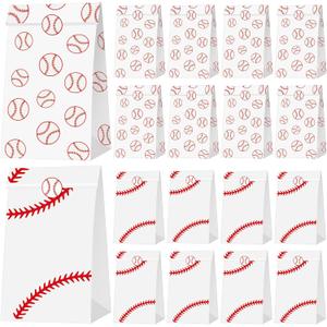 Shinylin 50 Pcs Baseball Party Favor Gift Bags for Team Boys with Stickers Paper Baseball Snack Treat Candy Bags Sports Team, End of Season Gifts, Ball Theme Birthday Party Supplies