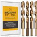 5/8" (4pcs) Cobalt Drill Bit Set, M35 High Speed Steel Jobber Length Drill Bit Kit for Hardened Metal, Stainless Steel, Cast Iron, Wood and Plastic, with Index Storage Case