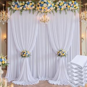 6014 ft White Wrinkle Free Backdrop Curtain, Soft Silky Polyester Wedding Drapes 12 Panels 14ft Height Photo Backdrop Curtains for Parties Birthday Baby Shower Photography Background Cloth, 14ft Long_12 Panels