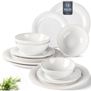 AmorArc Ceramic Dinnerware Sets, Handmade Stoneware Reactive Glaze Plates and Bowls Set, Scratch Resistant | Dishwasher & Microwave Safe, Service for 4 (12pc)