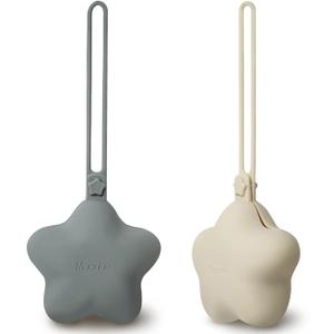 Moonkie Silicone Pacifier Holder Case, Cute Portable Pacifier Storage Case, 2 Pack (Shifting Sand/Lunar Grey)